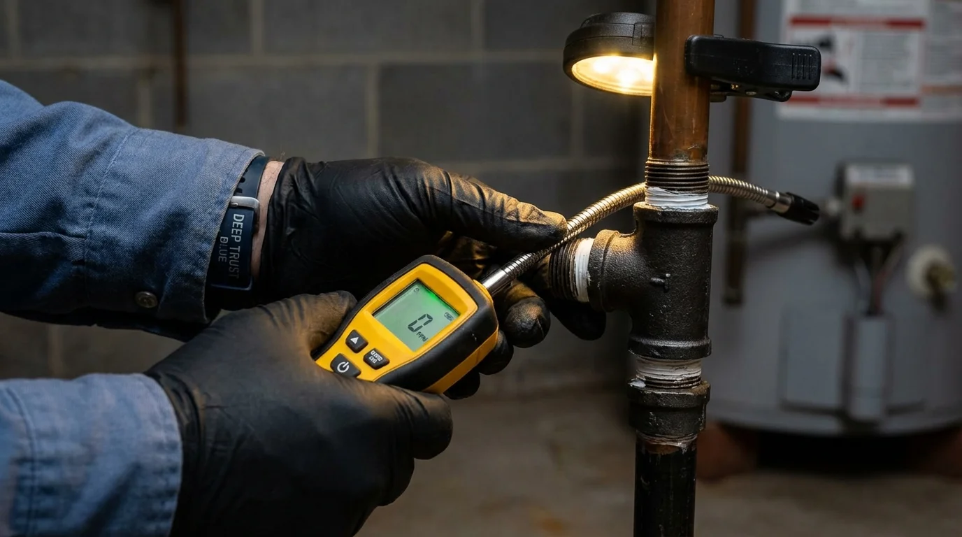 Gas leak detection with electronic sniffer by Johns Plumbing LLC in Plain City