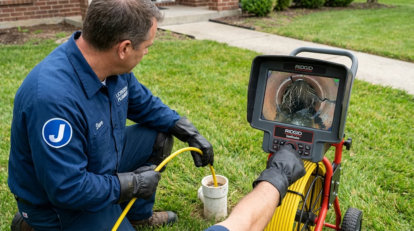 Sewer camera inspection being performed by Johns Plumbing LLC in Plain City