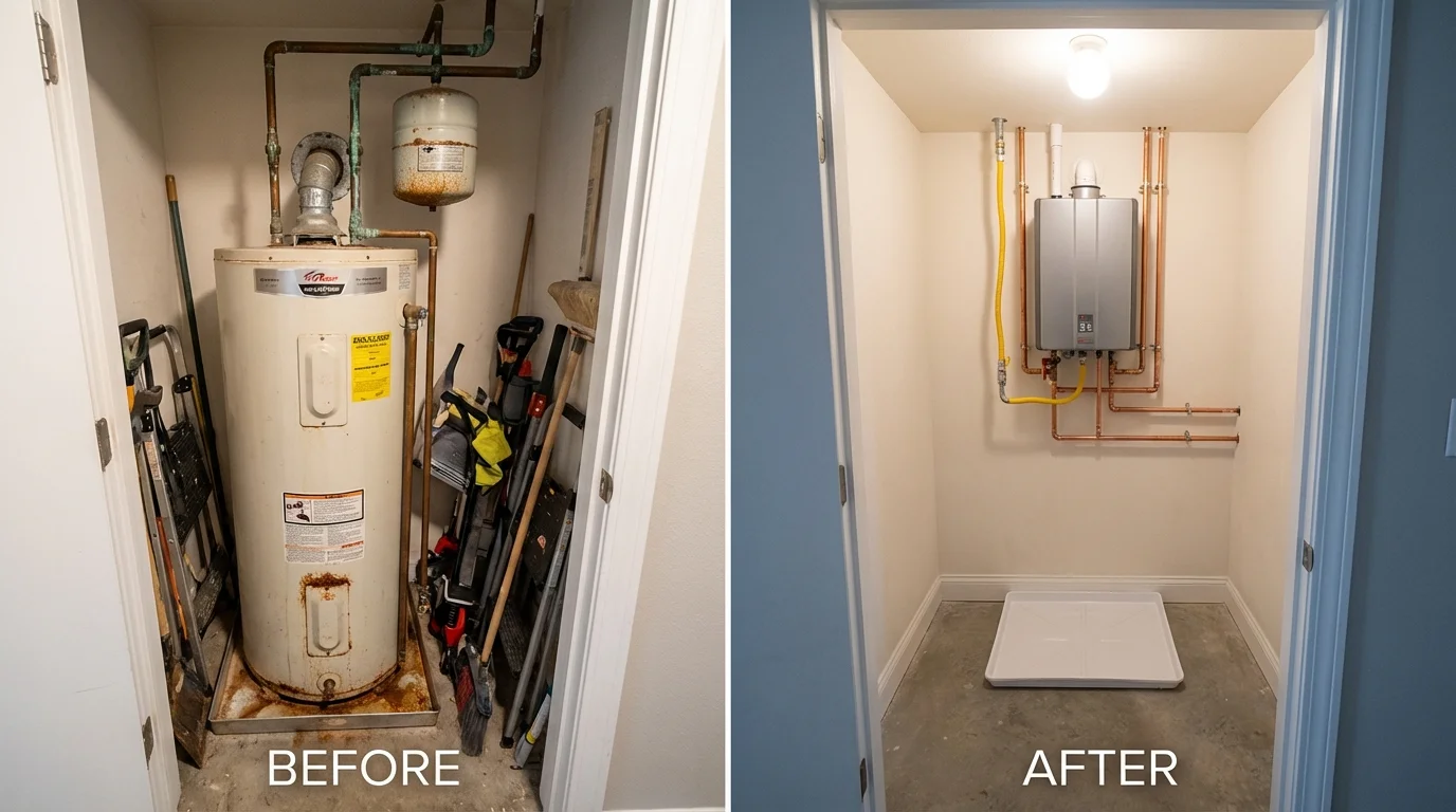 Tank water heater versus wall-mounted tankless unit comparison for Plain City, OH homeowners